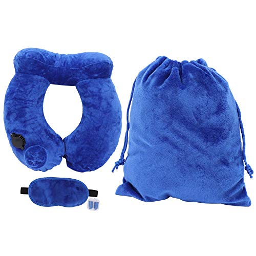 Growcolor 32x30x10cm 4PCS Presione Almohada de Viaje automática Almohada de Soporte para el Cuello Tipo U de usos múltiples(Azul)