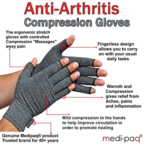Guantes Anti-Artritis Medipaq® (Par) – Ofrecen Calor Y Compresión Para Ayudar A Aumentar La Circulación Reduciendo El Dolor Y Promover La Sanación (1 Par (Mediano))