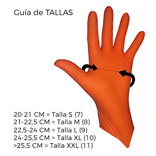 GUANTES de NITRILO DIAMANTADO naranjas - Los guantes de nitrilo MÁS RESISTENTES del mercado - SIN LÁTEX - REUTILIZABLES (XL)