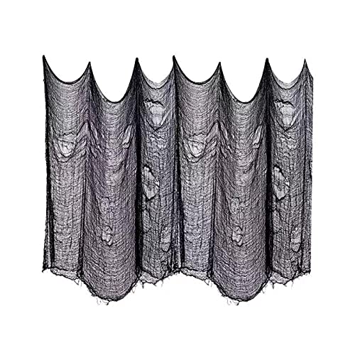 Halloween Decoracion Tela De Gasa Negra, 6.56 ft * 32,8 ft Tela Espeluznante, Muselina de Algodón Decoraciones de Fiestas De Halloween para Casas Embrujadas Puerta al Aire Libre ventana o pasillo