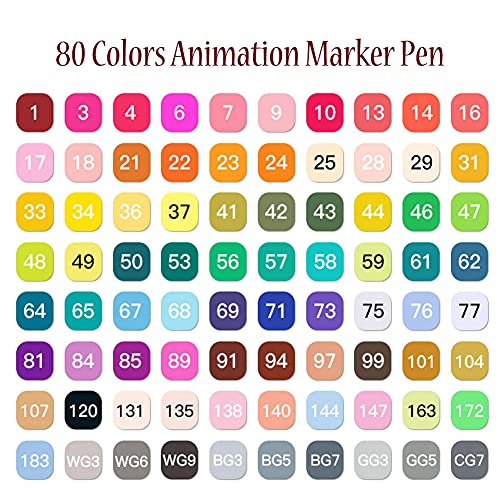 Hanqix 80 Colors Marker Pen Set Dibujo rotulador Animación Boceto Marcadores Set de Doble Marcador de Punta para el Artista gráfico Manga marcadores de Cepillo