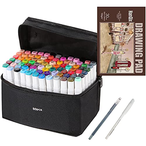 Hanqix 80 Colors Marker Pen Set Dibujo rotulador Animación Boceto Marcadores Set de Doble Marcador de Punta para el Artista gráfico Manga marcadores de Cepillo