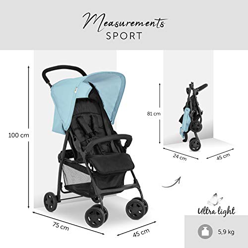 Hauck 171523 - Sport Silla de Paseo Ultra Ligera de 5.9Kg, Sistema de Arnés de 5 Puntos, Respaldo Reclinable, Plegable, para Bebes de 6 Meses a 15 Kg, Azul Claro, 30 Mililitros