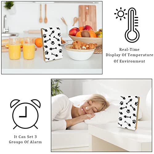 HDFGD Reloj despertador de dormitorio, pantalla LED reloj digital con cargador USB, función de control de voz, función de detección de temperatura pata gato 15.7x9.6x2.2cm