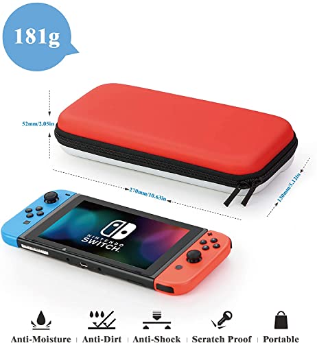 HEYSTOP Nintendo Switch Case - Funda de transporte para Nintendo Switch + funda para interruptor + protector de pantalla de interruptor HD + puños para pulgar para accesorios (rojo/blanco)