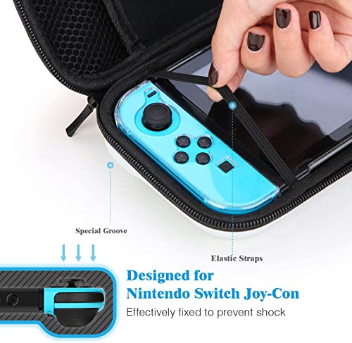 HEYSTOP Nintendo Switch Case - Funda de transporte para Nintendo Switch + funda para interruptor + protector de pantalla de interruptor HD + puños para pulgar para accesorios (rojo/blanco)