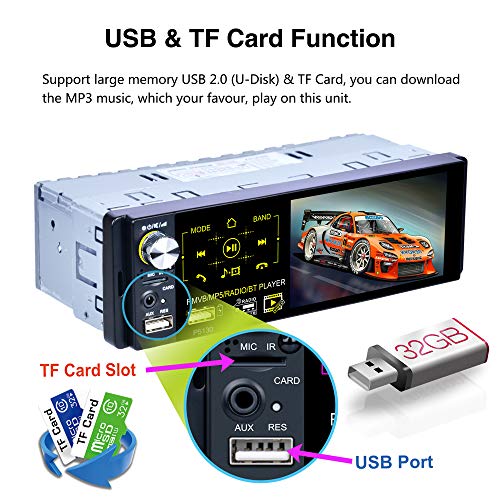 Hikity RDS Radio de Coche 1 DIN Bluetooth Autoradio con 4 Pulgadas Pantalla Táctil Estéreo del Coche con FM/Am USB SD AUX-IN + Cámara Visión Trasera + Micrófono