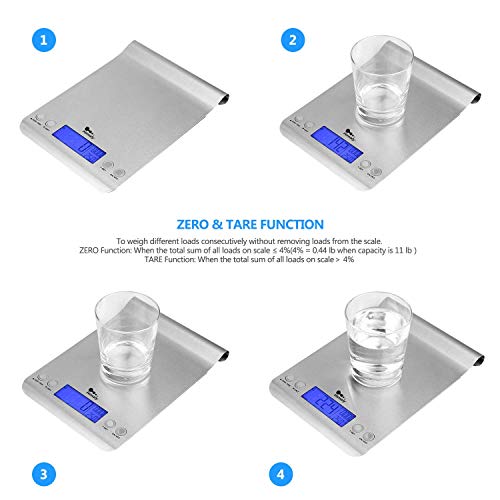 himaly Báscula de Cocina, digital báscula de acero inoxidable, Balanza de Alimentos Multifuncional 5kg/1g , Color Plata (Baterías Incluidas) (Metal)
