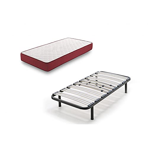 HOGAR24 BZ62- Colchón Viscoelastico + Somier Multiláminas con Patas, Medida 90x190 cm. Higiénico-Transpirable.