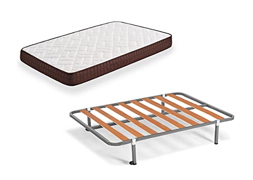 HOGAR24 ES Cama Completa-Colchón Viscobrown Reversible + Somier Basic + 4 Patas, 90x190