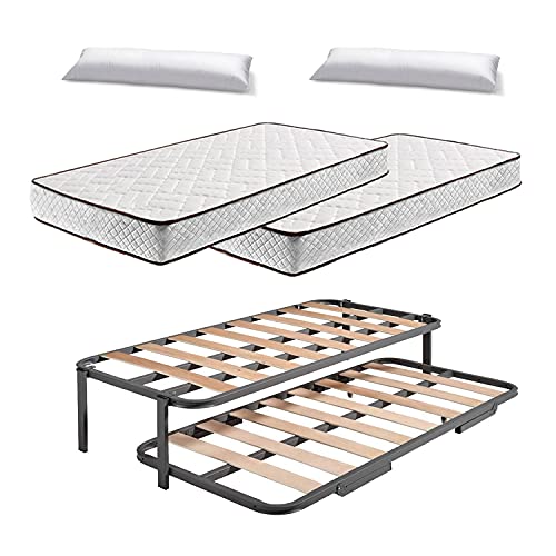 HOGAR24 ES.es-Cama Nido Estructura Reforzada Doble Barra Superior (4 Patas) + 2 Flexitex + 2 Almohadas de Fibra, 80x190cm