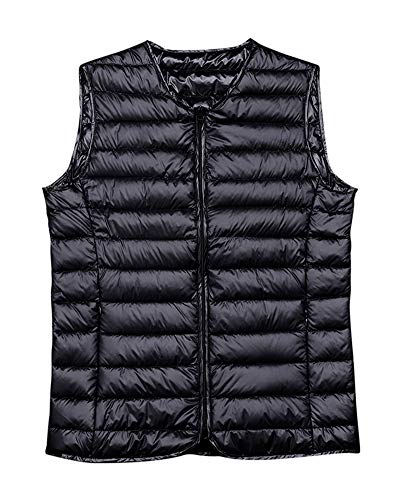 Hombre Ligero Sin Mangas Chalecos de Plumas Chaleco Escudo Sin Cuello Compresible Corta Abrigo de Invierno Abajo Chaqueta Negro M