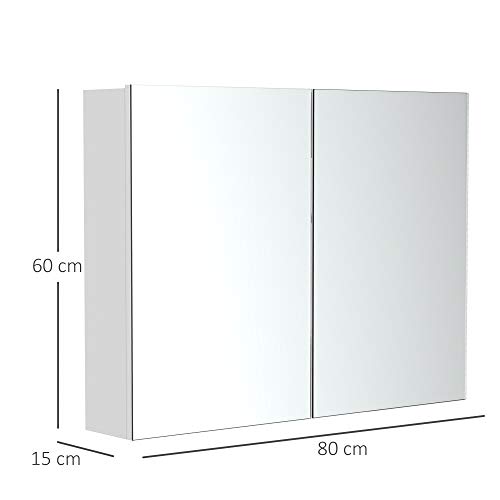 HOMCOM Armario de Baño con Espejo Armario de Pared 2 Puertas con 3 Estantes Interiores Estilo Moderno para Dormitorio Salón 80x15x60 cm Blanco