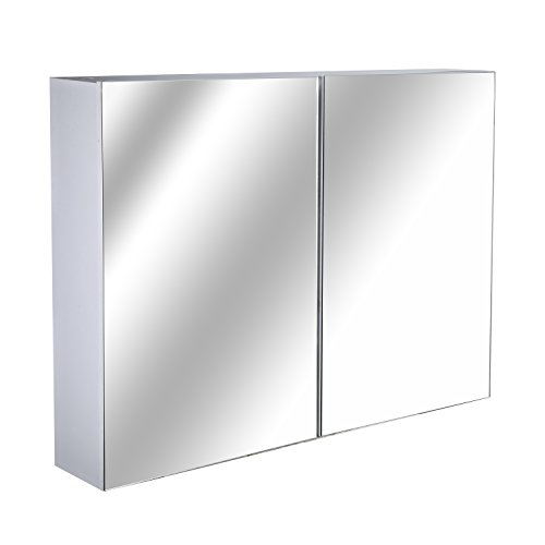HOMCOM Armario de Baño con Espejo Armario de Pared 2 Puertas con 3 Estantes Interiores Estilo Moderno para Dormitorio Salón 80x15x60 cm Blanco