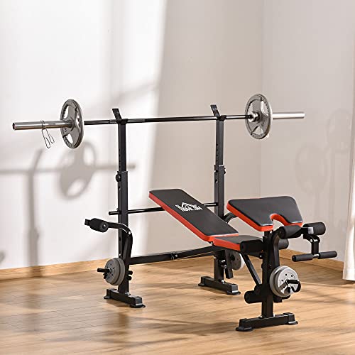 HOMCOM Banco de Pesas Multifuncional Banco de Musculación con Respaldo Ajustable Soporte de Barras para Fitness Entrenamiento Completo 105x150x112 cm Negro