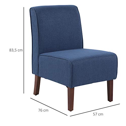 HOMCOM Sillón de Comedor Salón sin Brazos Silla Individual con Asiento Acolchado y Patas de Madera 57x76x83,5 cm Azul