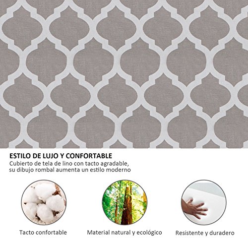 HOMCOM Taburete Pie de Cama Banqueta con Brazos Tapizada y Acolchada Tipo Blanco de Madera para Dormitorio y Recibidor 132x45,5x58 cm Gris Estampado