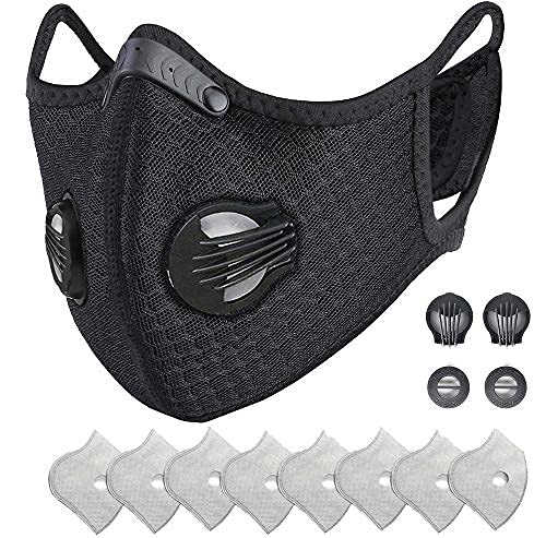 HONYAO M contra el Polvo con 8 Filtros de Carbón Activado Adicionales, Prevenir alergia, M Lavable para Motocicletas de Conducción Entrenamiento, Funcionamiento, el Ciclismo - Negro