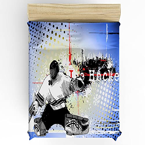 HUIJIE Ropa De Cama Para Niños Movimiento De Hockey Sobre Hielo 140X200CM Funda Nórdica De 4 Piezas Con Cremallera, Suave Y Cómodo Juego De Cama Con 1 Funda Nórdica + 1 Sábana + 2 Fundas De Almohada P