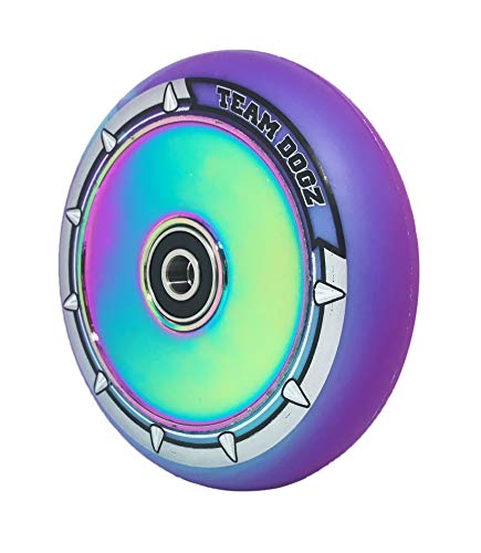 Individual Team Dogz 100mm & 110mm UFO HUECO Núcleo Scooter Rueda ABEC11 También Para MGP Blunt Slamm RAZOR Patata A LA INGLESA arena etc - Arco Iris Azules/Violeta Mezcla PU, 100mm