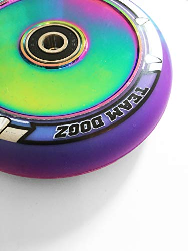 Individual Team Dogz 100mm & 110mm UFO HUECO Núcleo Scooter Rueda ABEC11 También Para MGP Blunt Slamm RAZOR Patata A LA INGLESA arena etc - Arco Iris Azules/Violeta Mezcla PU, 100mm