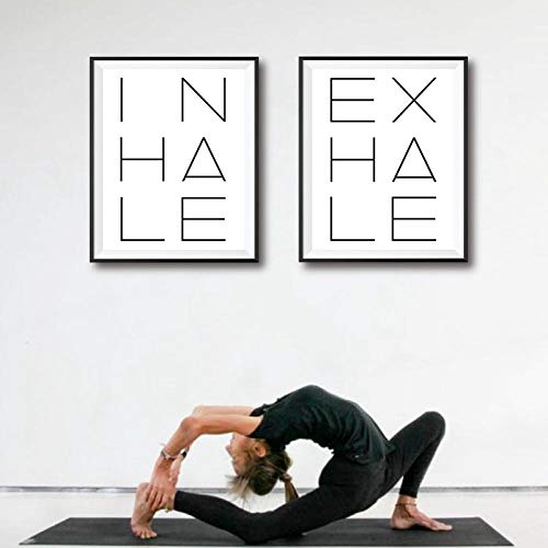 Inhale Exhale Impresión de tipografía Póster de yoga Citas minimalistas Arte de la pared Pintura en lienzo Cita de guardería Imágenes Decoración de la pared del hogar | 30x42cmx2 Sin marco