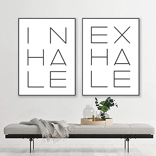 Inhale Exhale Impresión de tipografía Póster de yoga Citas minimalistas Arte de la pared Pintura en lienzo Cita de guardería Imágenes Decoración de la pared del hogar | 30x42cmx2 Sin marco