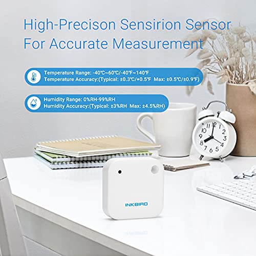 Inkbird IBS-TH2 Bluetooth Termómetro&Higrómetro Impermeable, Monitor de Temperatura y Humedad con Alarma, Almacenamiento de Datos, Gráfico Compatible con iOS&Android Ideal para Humidor y Bodega
