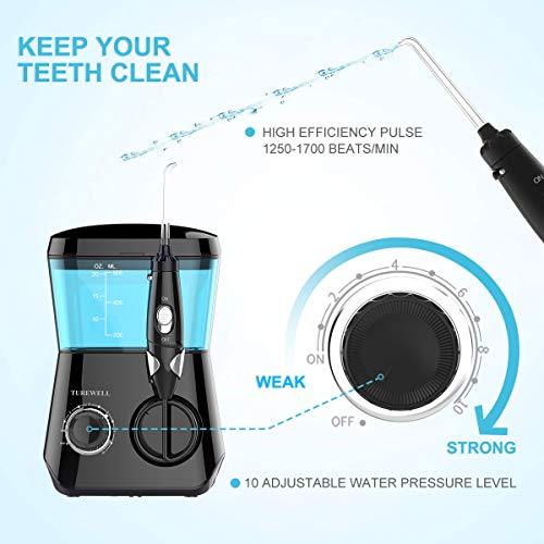 Irrigador Bucal, Irrigador Dental Professionale con 8 Boquillas Multifuncionales, Capacidad de 600ml, 10 Ajustes de Presión del agua, Negro