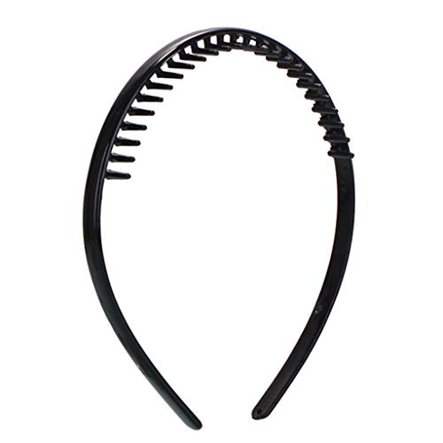 Ixkbiced Diadema Lisa de plástico de 8 mm con Peine de Dientes Antideslizante Aro de Pelo de Bricolaje Negro Brillante