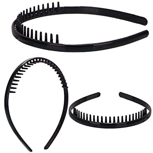 Ixkbiced Diadema Lisa de plástico de 8 mm con Peine de Dientes Antideslizante Aro de Pelo de Bricolaje Negro Brillante