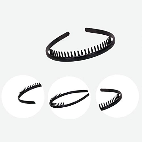 Ixkbiced Diadema Lisa de plástico de 8 mm con Peine de Dientes Antideslizante Aro de Pelo de Bricolaje Negro Brillante