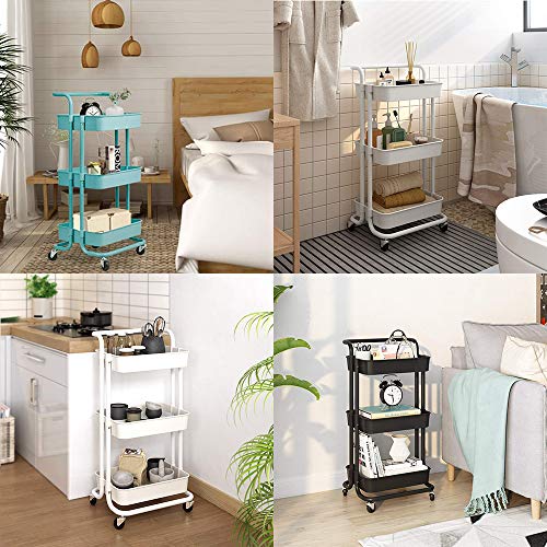 Jakago Carrito de cocina con ruedas, 3 niveles, cesta de almacenamiento de capacidad de 150 libras con 2 estantes de rueda con cerradura para el hogar, oficina, cocina, baño, salón de belleza