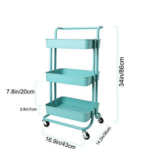 Jakago Carrito de cocina con ruedas, 3 niveles, cesta de almacenamiento de capacidad de 150 libras con 2 estantes de rueda con cerradura para el hogar, oficina, cocina, baño, salón de belleza