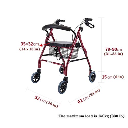 JHDPH3 Caminar estándar de bastidores de transporte Andador Walker con asiento y 4 Ruedas - Peso ligero plegable de Rolling Walker por mayor - Compacto Movilidad ayuda for caminar altura ajustable, Ro