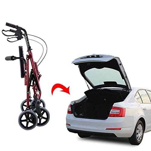 JHDPH3 Caminar estándar de bastidores de transporte Andador Walker con asiento y 4 Ruedas - Peso ligero plegable de Rolling Walker por mayor - Compacto Movilidad ayuda for caminar altura ajustable, Ro