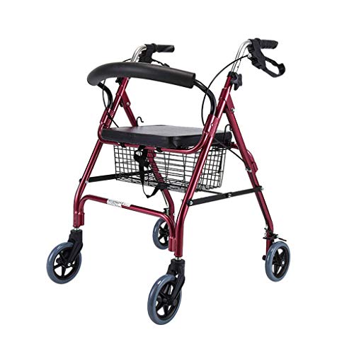 JHDPH3 Caminar estándar de bastidores de transporte Andador Walker con asiento y 4 Ruedas - Peso ligero plegable de Rolling Walker por mayor - Compacto Movilidad ayuda for caminar altura ajustable, Ro