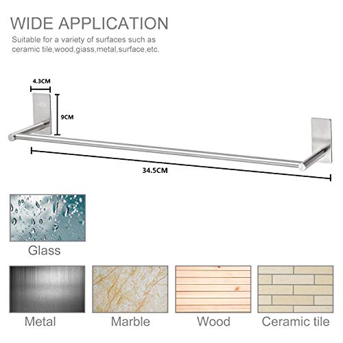 JS Toalleros de Baño Sin Taladro Adhesivo 55 cm Largo Toallero de Baño Accesorios Baño No Perforado Acero Inoxidable SUS304 Colgador de Toallas de Pared para Toallas de Baño Cocina y Baño
