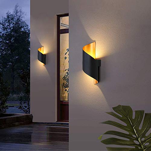 J.SCT-5 Lámpara de Pared Moderna para Exteriores, 10 W, lámpara de Pared LED, Oro Negro, Impermeable, antorcha en Espiral, iluminación de Pared, Blanco cálido, 3000 K, 27,5x10 cm, para Livi