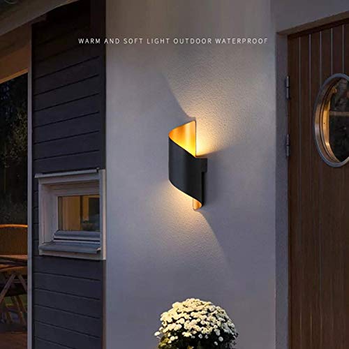 J.SCT-5 Lámpara de Pared Moderna para Exteriores, 10 W, lámpara de Pared LED, Oro Negro, Impermeable, antorcha en Espiral, iluminación de Pared, Blanco cálido, 3000 K, 27,5x10 cm, para Livi
