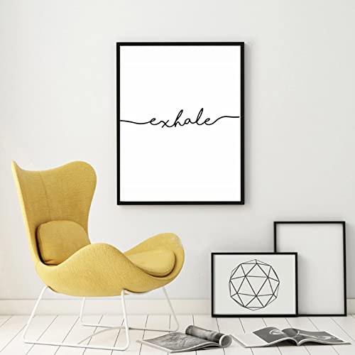 Jsnzff Minimalista Negro Blanco Exhale Inhale Carta Lienzo Pintura Cartel nórdico Abstracto Arte de la Pared Habitación de los niños Decoración del hogar 30x40cm Sin Marco