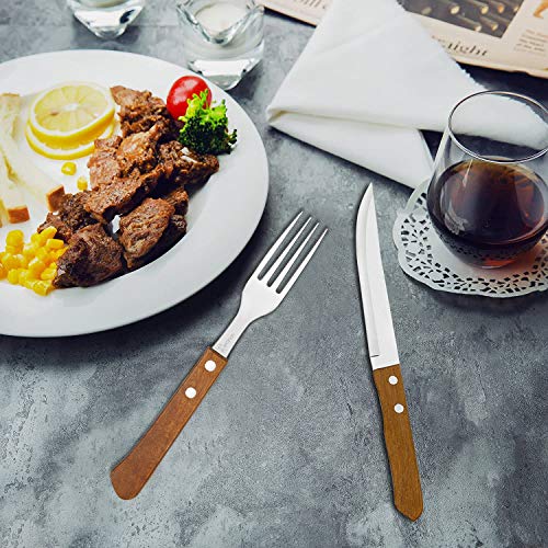 Juego de 12 Tenedores de Mesa con Mango de Madera, Tenedor de Cena Acero Inoxidable