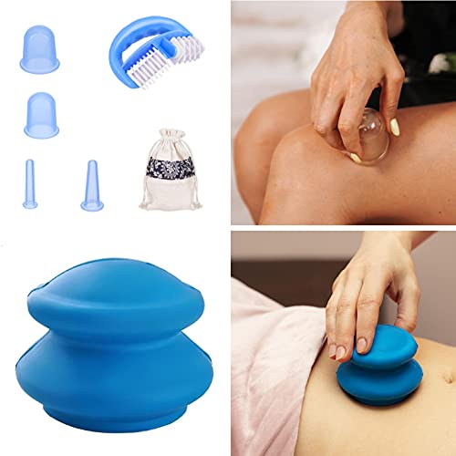 Juego de 5 ventosas de silicona, juego de masaje, juego de ventosas de silicona, copas de succión para celulitis, rodillo anticelulitis, rodillo de masaje para piernas y brazos.