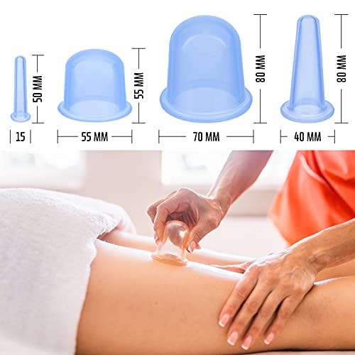 Juego de 5 ventosas de silicona, juego de masaje, juego de ventosas de silicona, copas de succión para celulitis, rodillo anticelulitis, rodillo de masaje para piernas y brazos.