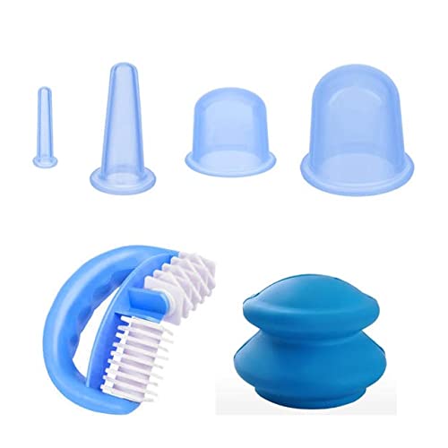 Juego de 5 ventosas de silicona, juego de masaje, juego de ventosas de silicona, copas de succión para celulitis, rodillo anticelulitis, rodillo de masaje para piernas y brazos.