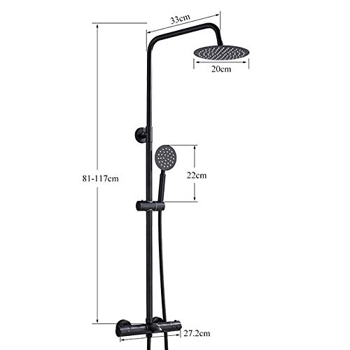 Juego de grifería de ducha termostática negra para baño Conjunto de latón completo Lluvia 8 pulgadas Cabezal de ducha Ducha Grúa bañera caño Grifería monomando