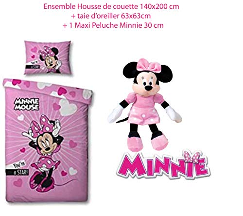 Juego de ropa de cama de Minnie con funda nórdica de Disney y peluche Minnie de 30 cm, extra suave