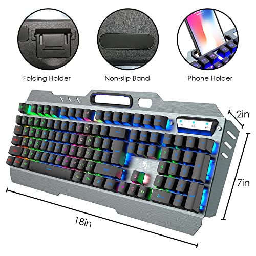 Juego de teclado y ratón inalámbricos recargables 2,4 G, 3800 mAh, gran capacidad, retroiluminación LED arcoíris con sensación mecánica, Smart Sleep + 2400 DPI 7 colores de ratón LED silencioso.