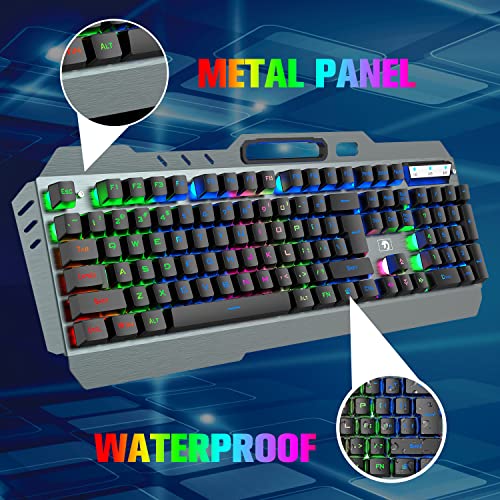 Juego de teclado y ratón inalámbricos recargables 2,4 G, 3800 mAh, gran capacidad, retroiluminación LED arcoíris con sensación mecánica, Smart Sleep + 2400 DPI 7 colores de ratón LED silencioso.