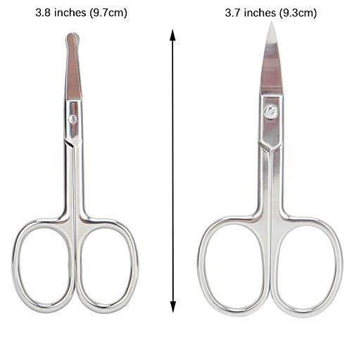 Juego de tijeras pequeñas de aseo de acero inoxidable para nariz, barba, bigotes, ceja, oreja, cortador de pelo, kit de corte de pelo facial con punta redondeada y curvada